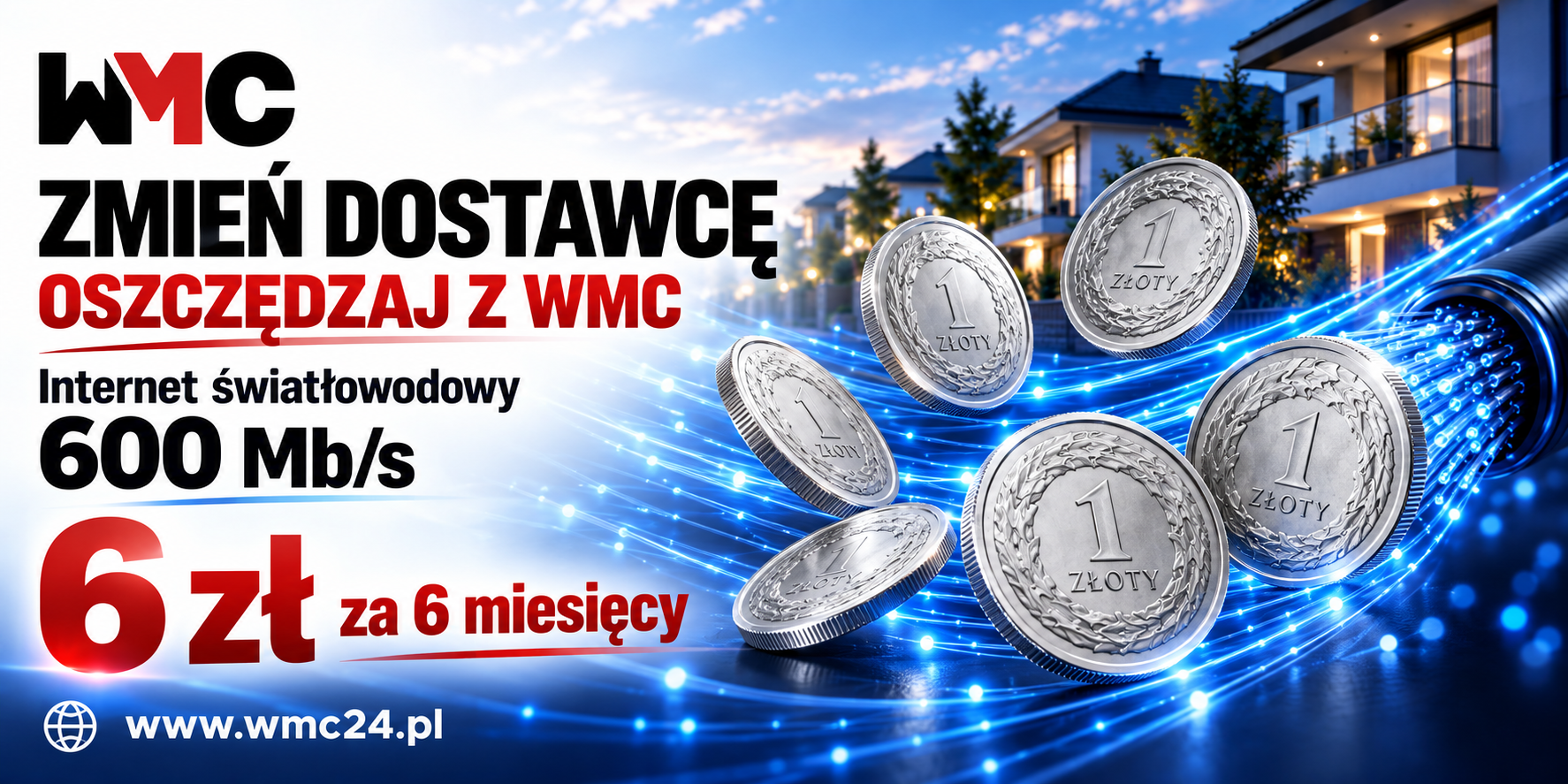 Internet światłowodowy 600 Mb/s, 6 zł za 6 miesięcy