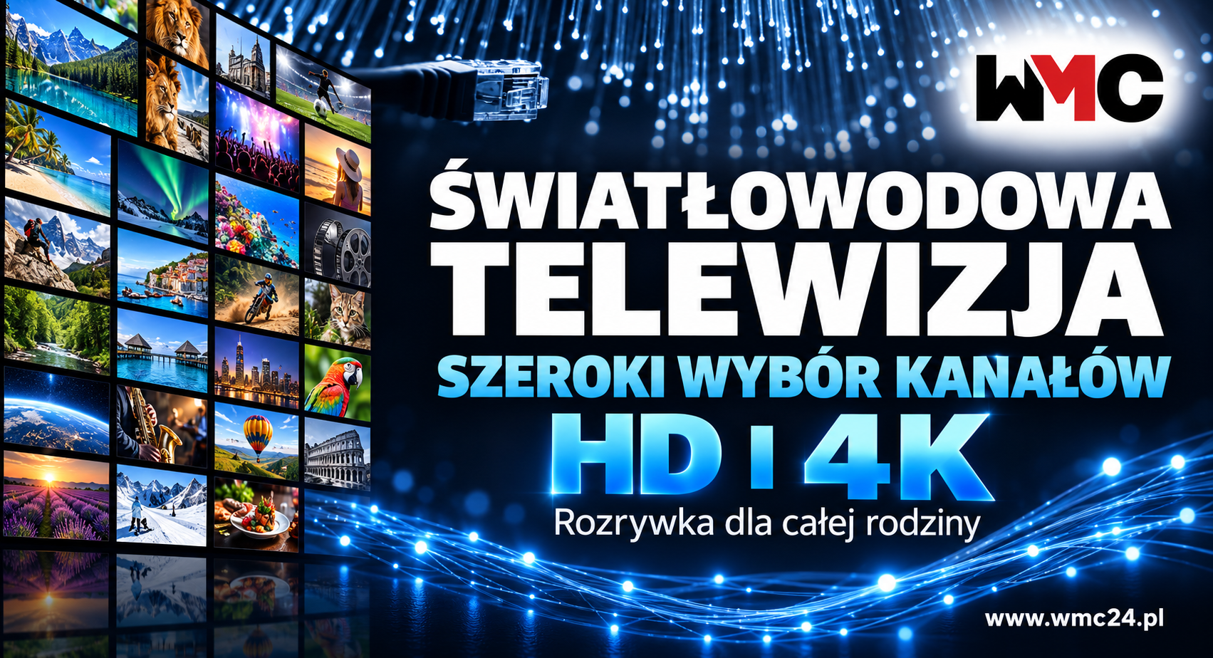 Światłowodowa telewizja WMC — szeroki wybór kanałów HD i 4K, rozrywka dla całej rodziny